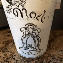 Christmas Vintage Metal Bucket Whitewashed  NOEL Cut Out On The Front