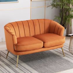 Orange Velvet Loveseat