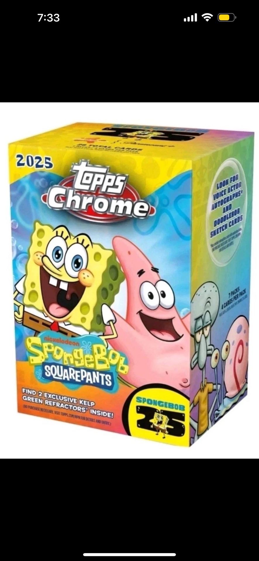 2025 Topps Chrome Spongebob Squarepants 25th Anniversary Blaster Box Sealed