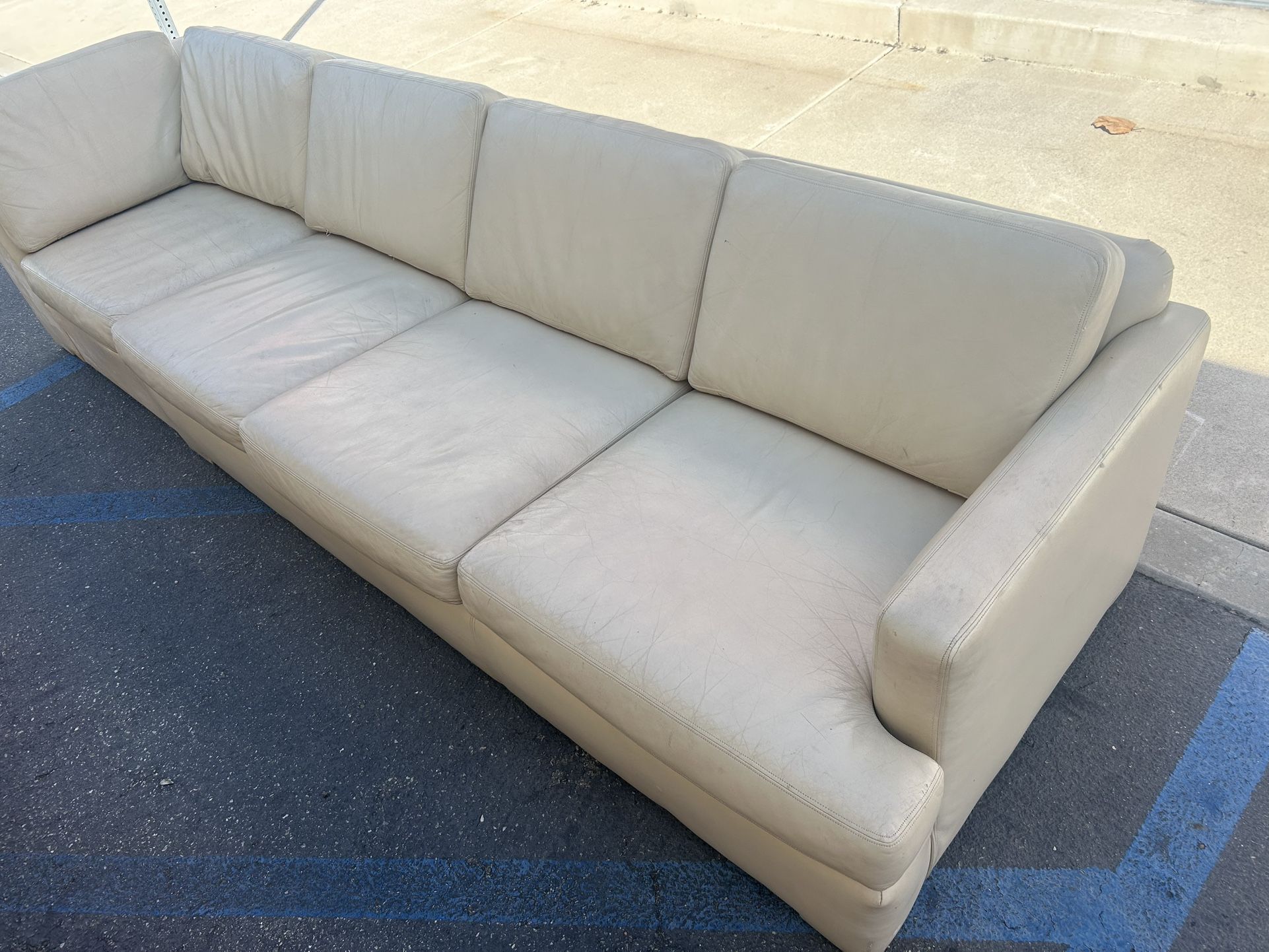 Genuine Leather Sofa Couch Sectional Beige/Cream Color 140”