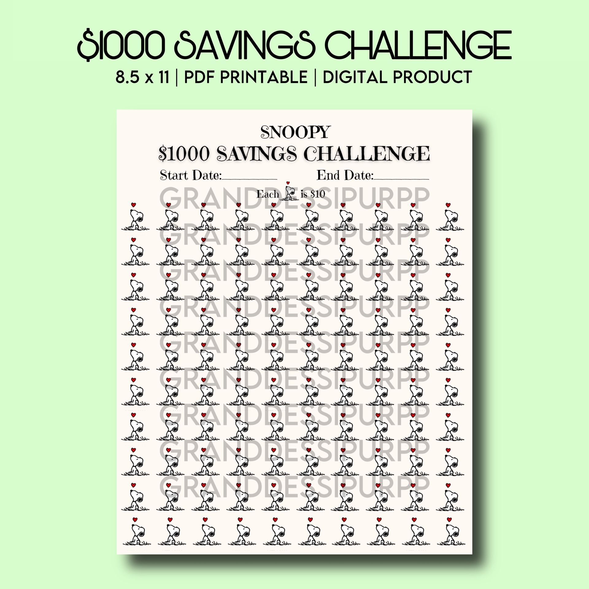 1K Snoopy Money Saving Tracker