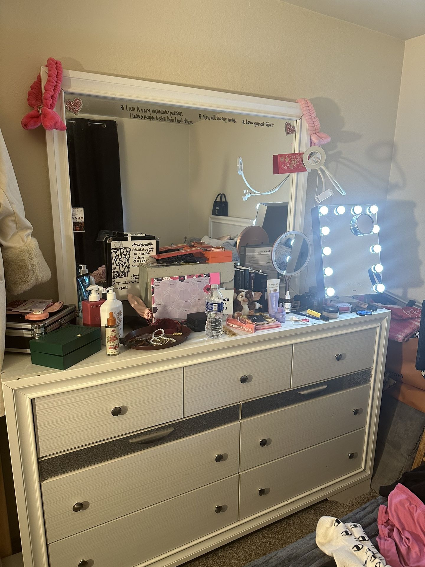 Gently Used Wooden White Dresser & Night Stand