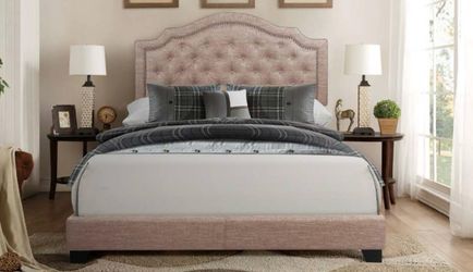 Beige Queen Size Fabric bed