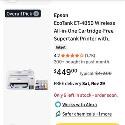Epson Eco Tank ET-4850 All-in-One Cartridge-Free Supertank Printer - White