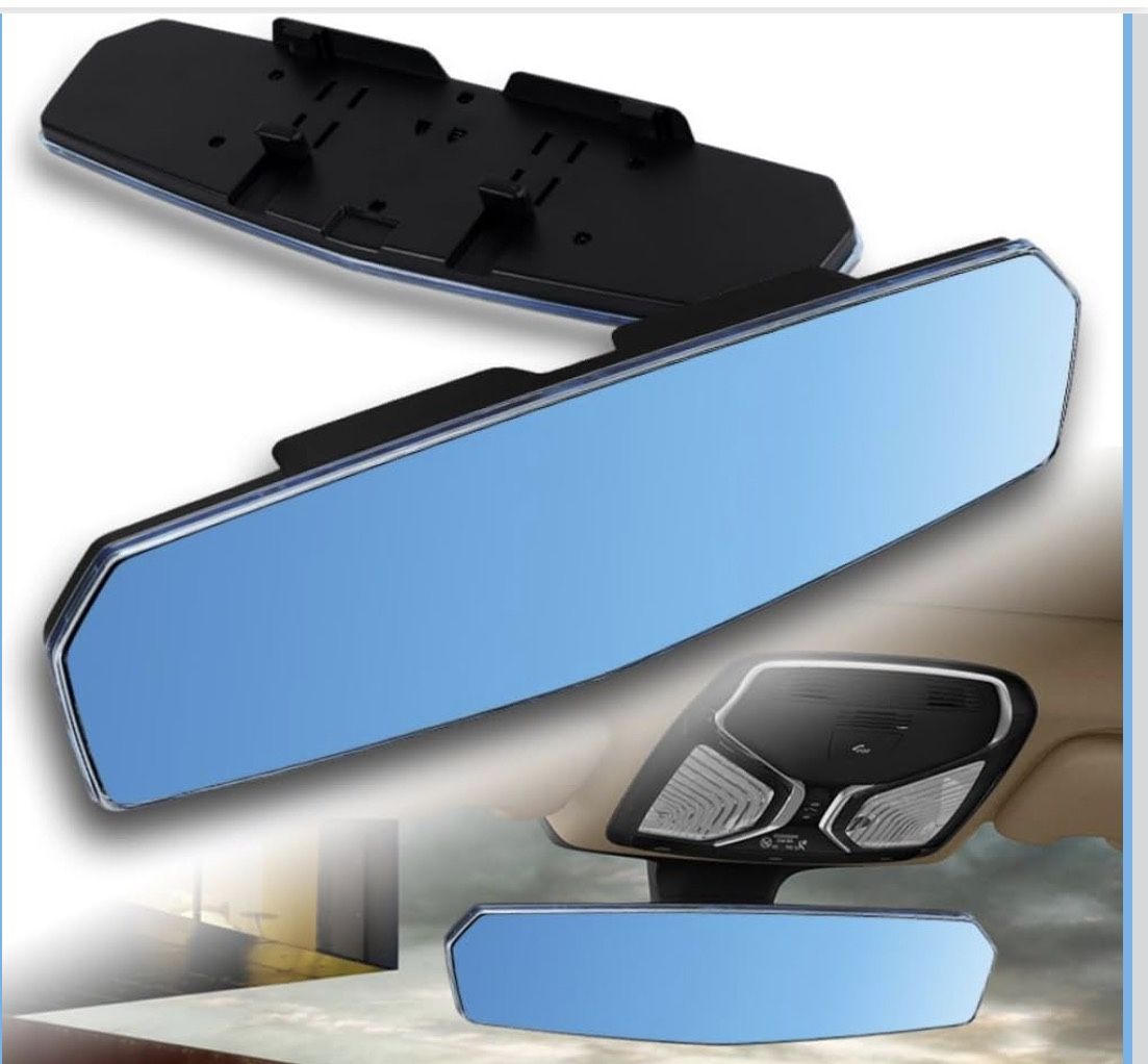 Pre Own Wide-Angle Interior Rearview Blue Tinted Convex Mirror-11”x3”