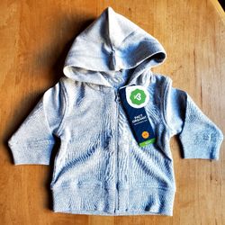 Pact Organic Cotton Gray Zip Hoodie Sweatshirt, 0-3 Months, Baby, Infant, NWT