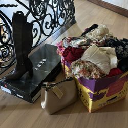 Box full of clothes, shoes, purses 