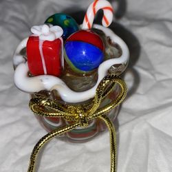 Fitz & Floyd Christmas Ornament Glass Menagerie candy cane marbles gift bag