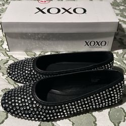  New Rhinestone Ballet Black Flats Skimmers Women’s 