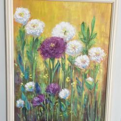 Framed floral acrylic painting approx 18x24 inches