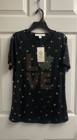 Brand new Ladies black glitter foil print top size S