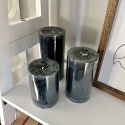 Marine Blue Pillar Candle Trio
