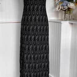 Spaghetti (nonadjustable,) Strap Black & Grey Maxi Dress