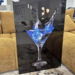 Blue Martini Tempered Glass Wall Art 36”x24”