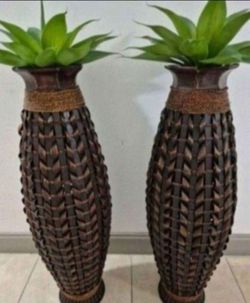 *** JUST REDUCED *** 39" Hand Woven Bamboo Floor Vases w Faux Agave Head Pieces ($60 EACH) @ Lasting Creations