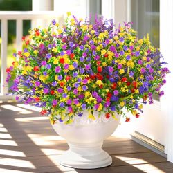 2-pack of Yastouay Artificial Flowers for Outdoors UV Resistant, 9 Bundles Realistic Outdoor Artificial Plants & Flowers, Fake Outdoor Flowers Plants 