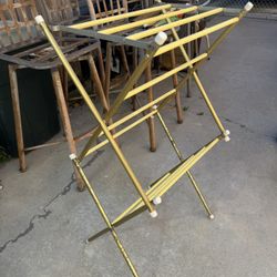 Vintage Gold Metal Drying Clothing Laundry Rack Collapsible Linen Display