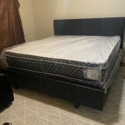 Queen Mattress With Bed Frame And Free Box Spring  - Free Delivery 🚚 Today To Reasonable Distance