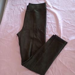 Forever 21 Faux Suede Olive Green Women's pull up Pants Sz L.
