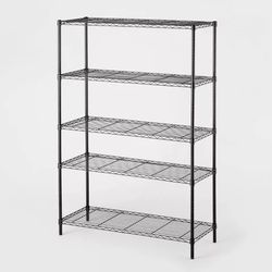 Installation 5 Tier Wide Wire Shelving Black Adjustable Metal Storage Unit, 72.63" H, 350 lb Capacity, 5 Shelves