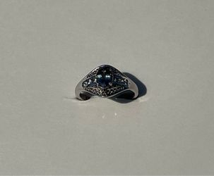 PLATINUM OVER STERLING SILVER GENUINE UNHEATED GENUINE TANZANITE & WHITE TOPAZ RING SIZE - 8