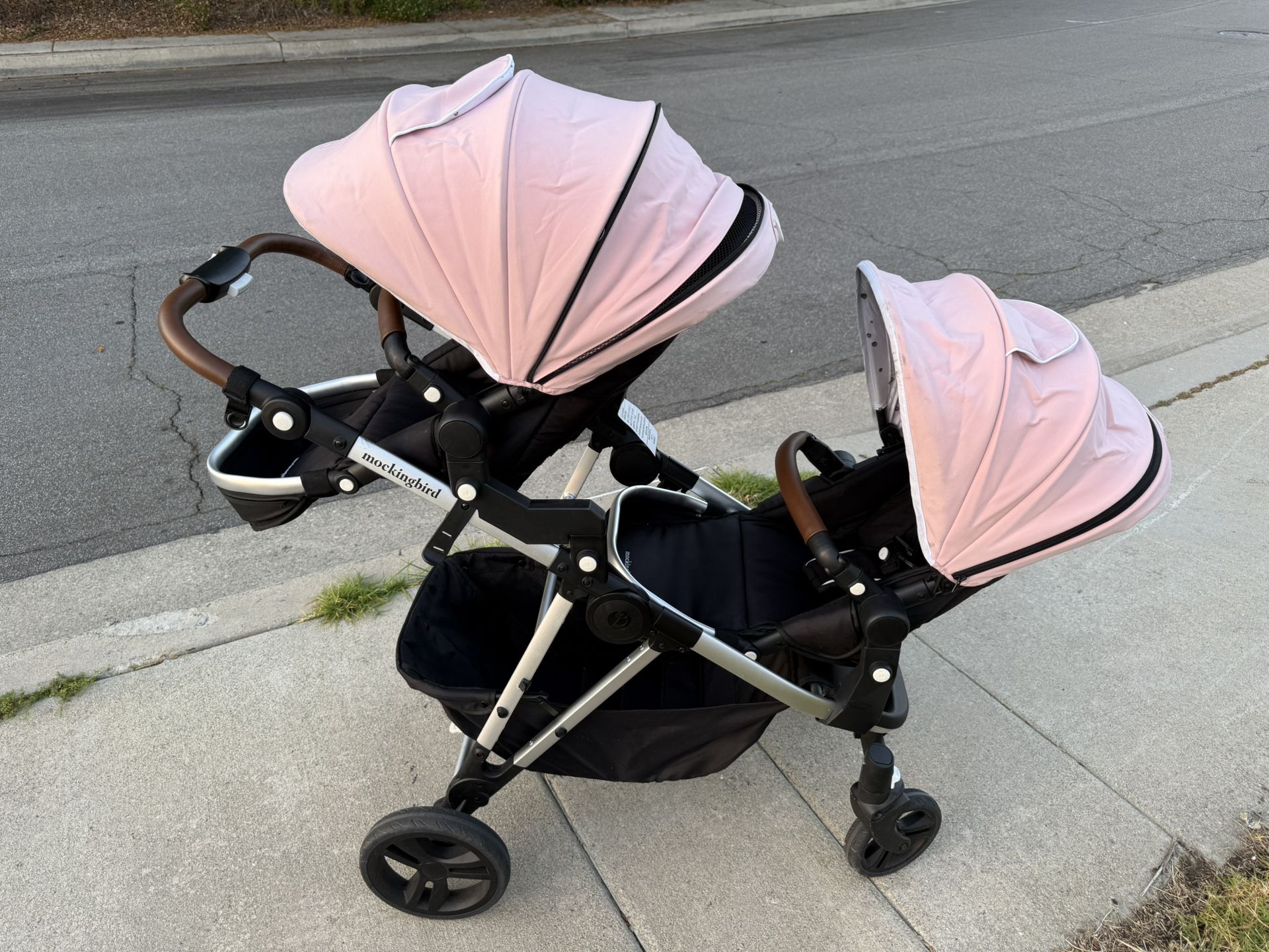 Mockingbird Single-to-double Stroller With 2nd Seat Kit And Accessories Pink Color