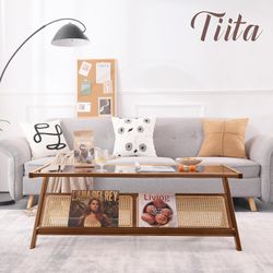Bamboo & Glass Boho Coffee Table, Great Condition