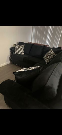 Black suede couch