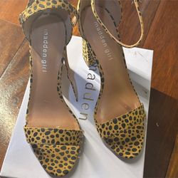 Madden Girl Yellow and Black Polka Dot Heels