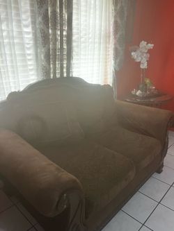 Brown Velvet Sofa with Wood Trim