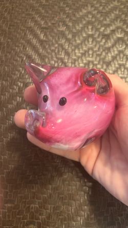 Vintage Art Glass Pink Pig Hand Blown Glass Pink Pig Paperweight
