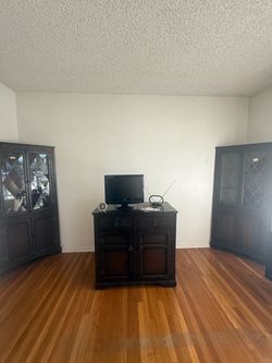 Vintage Dark Wood Cabinet with Drawers and Doors