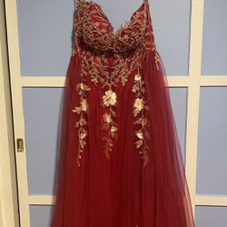 Red Floral Strapless Ball Gown Dress XL/XXL