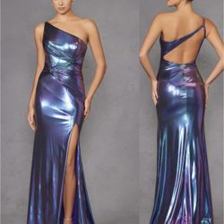 New With Tags Metallic One Shoulder Long Formal Dress & Prom Dress $199