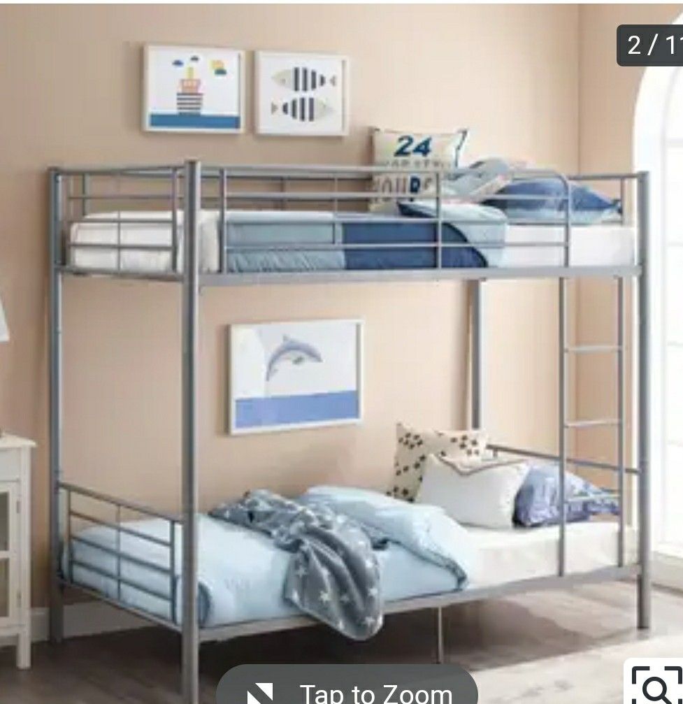 Kids twins bunk bed like new with one mattress included - must pick up today