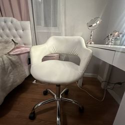 White Modern Desk or Vanity Chair Faux Leather 