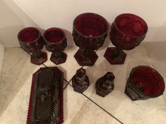 Vintage Ruby Red Glassware 9pc