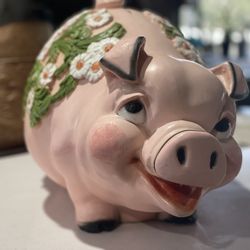 Rare gigantic Mid century 1976 Universal Statuary Corp. of Chicago, sturdy, heavy, plastic flesh pink piggy 🐖 🐽 🐷 bank