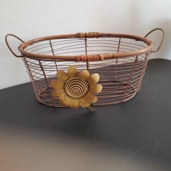 Metal Basket With Sunflower Decor