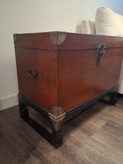 Vintage Chinoiserie Style Brass and Mahogany Campaign Chest