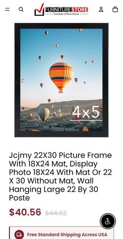 JCJMY 22x30 WHITE Picture Frame with 18x24 Mat, Display Photo 18x24 with Mat or 22 x 30 Without Mat, Wall Hanging Large 22 by 30 Poster Frame with Ple