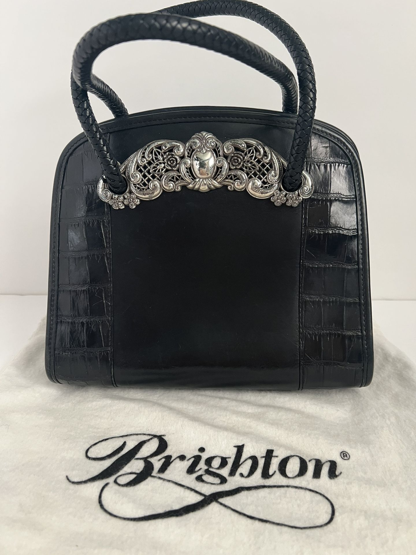 Brighton Chantilly Black Leather Croc Handbag Brighton, Chantilly, black, leather, croc 