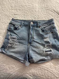 Light Wash Distressed Denim Shorts