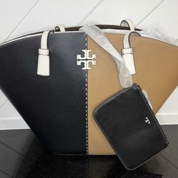 Tory Burch - McGraw Color Block Large Tote - Black and Tiramisu