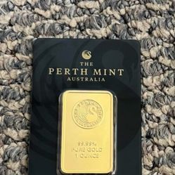 Perth Mint 1 Oz Ounce Gold Bar 24kt .9999