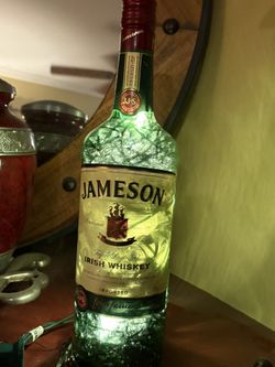 Jameson Irish Whiskey that has been repurposed as a decorative lamp.
