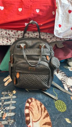 Gray Diaper Bag Backpack with Stroller Straps