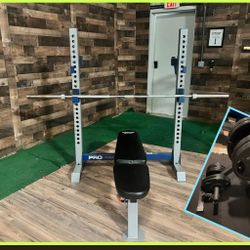 Olympic Squat Rack/Weight Bench with Bar and Weights 