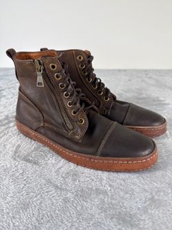 John Varvatos 315 Brown Leather High Top Boots Side Zip Mens Size 8 Portugal