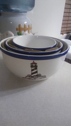 3 lighthouse ceramic bowls